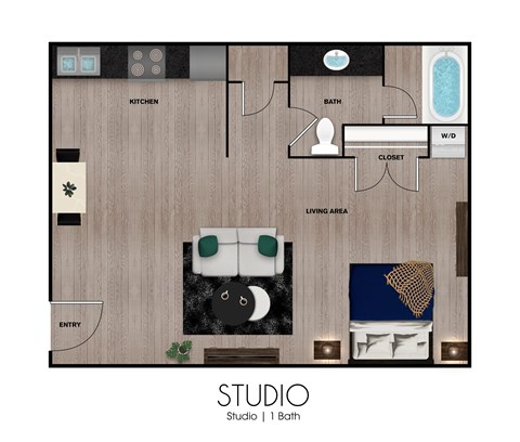 Floor plan for studio, 1 bath, 436 sqft